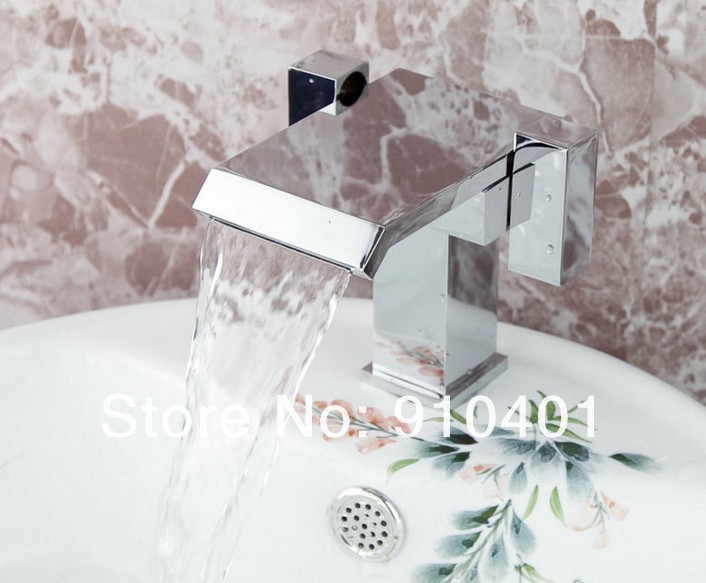 Wholesale And Retail Promotion Luxury Deck Mounted Waterfall Bathroom Basin Faucet Dual Handles Sink Mixer Tap