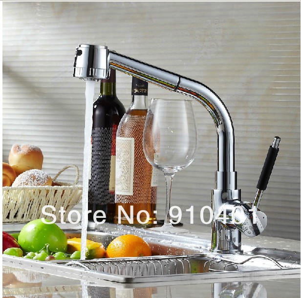 Wholesale And Retail Promotion Luxury Pull Out Chrome Brass Kitchen Faucet Dual Sprayer Vessel Sink Mixer Tap