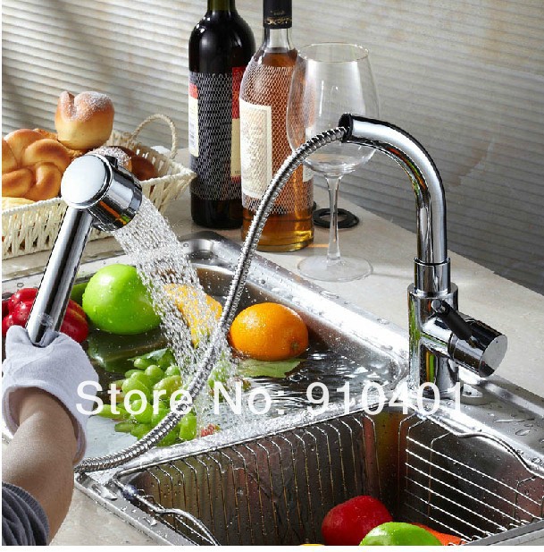 Wholesale And Retail Promotion Luxury Pull Out Chrome Brass Kitchen Faucet Dual Sprayer Vessel Sink Mixer Tap
