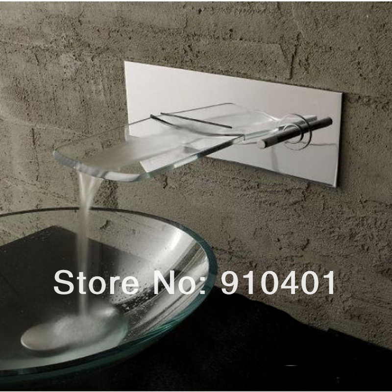 Wholesale And Retail Promotion Luxury Wall Mounted Chrome Finish Glass Waterfall Spout Bathroom Basin Faucet