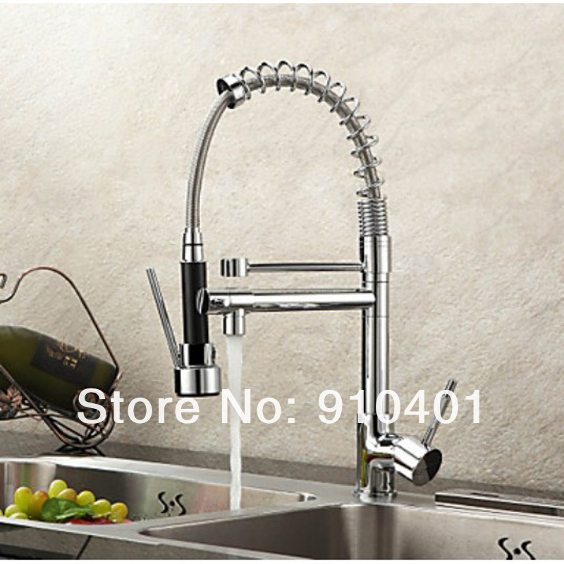 Wholesale And Retail Promotion NEW Chrome Brass Pull Out Kitchen Bar Faucet Vessel Sink Mixer Tap Dual Sprayer