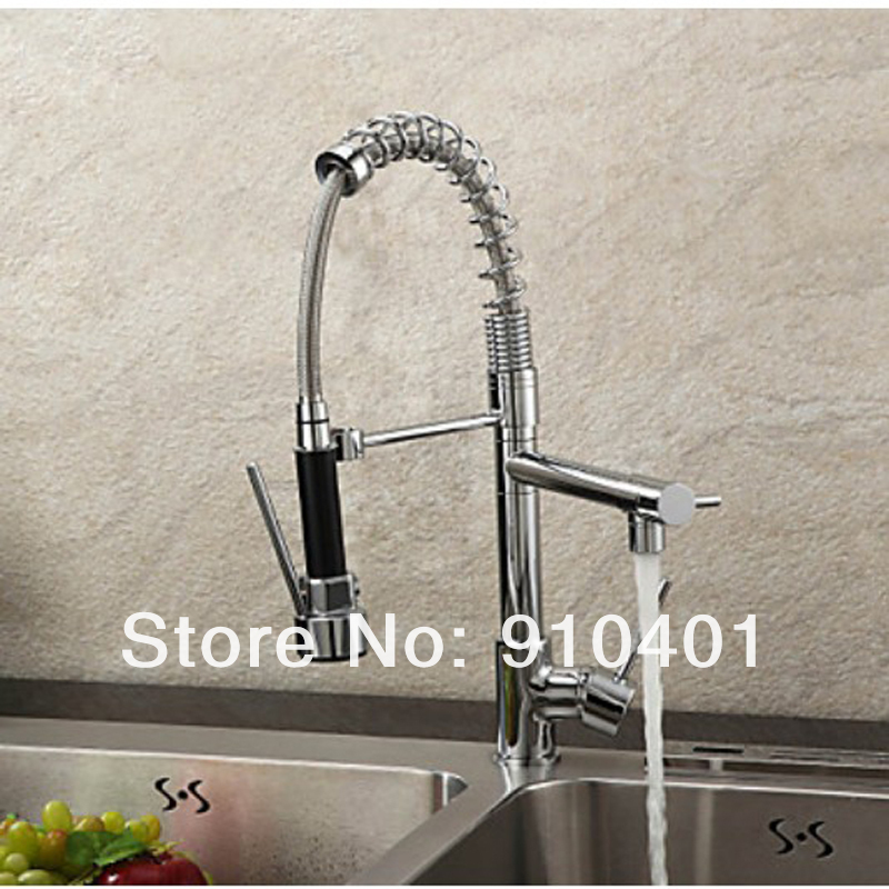 Wholesale And Retail Promotion NEW Chrome Brass Pull Out Kitchen Bar Faucet Vessel Sink Mixer Tap Dual Sprayer
