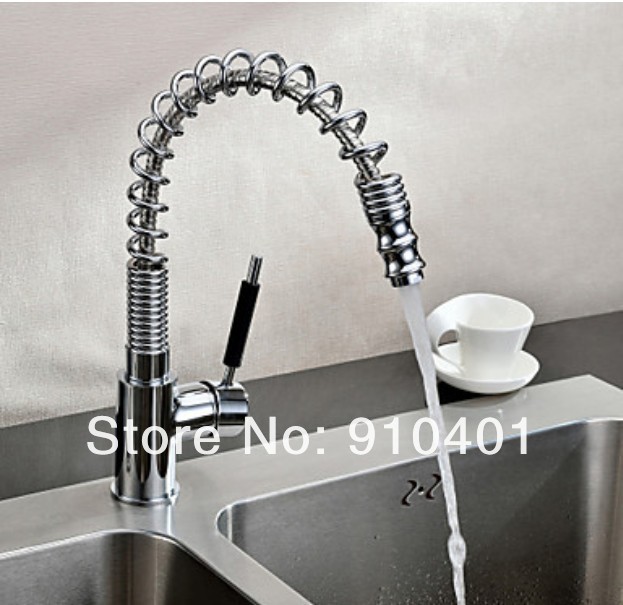 Wholesale And Retail Promotion NEW Chrome Brass Spring Kitchen Faucet Swivel Spout Pull Out Sprayer Mixer Tap
