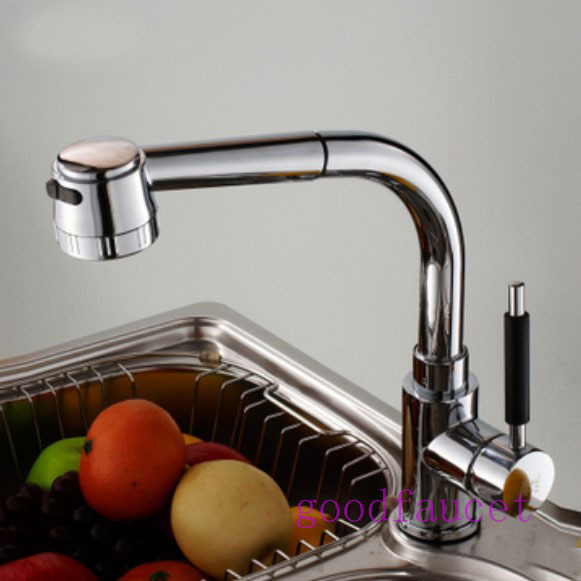 Wholesale And Retail Promotion NEW Chrome Pull Out Kitchen Faucet Vessel Sink Mixer Tap Dual-Spray Swivel Spout