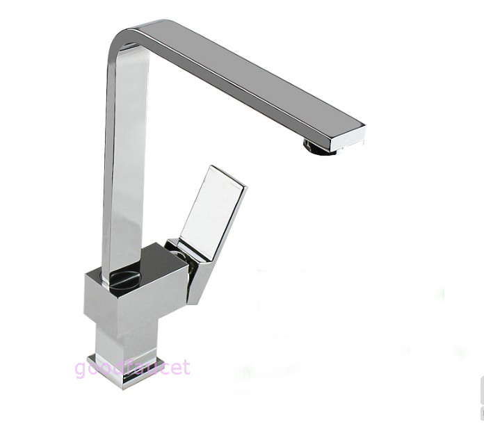 Wholesale And Retail Promotion  NEW Chrome Solid Brass Kitchen Sink Faucet Swivel Spout Square Vessel Mixer Tap