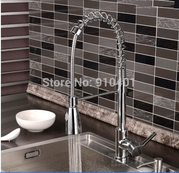 Wholesale And Retail Promotion NEW Deck Mounted Chrome Brass Spring Kitchen Faucet Single Handle Sink Mixer Tap