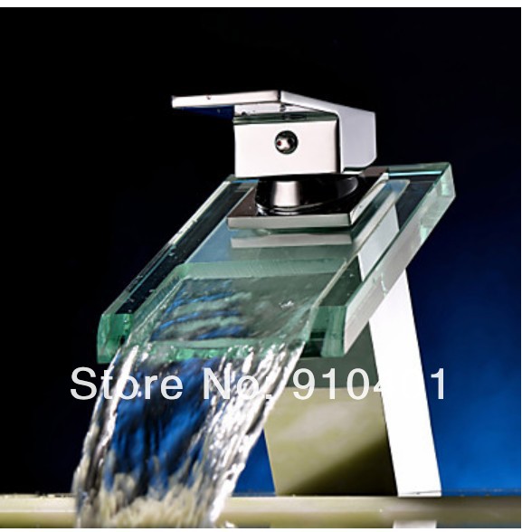 Wholesale And Retail Promotion NEW Deck Mounted Modern Square Bathroom Waterfall Faucet Vanity Sink Mixer Tap