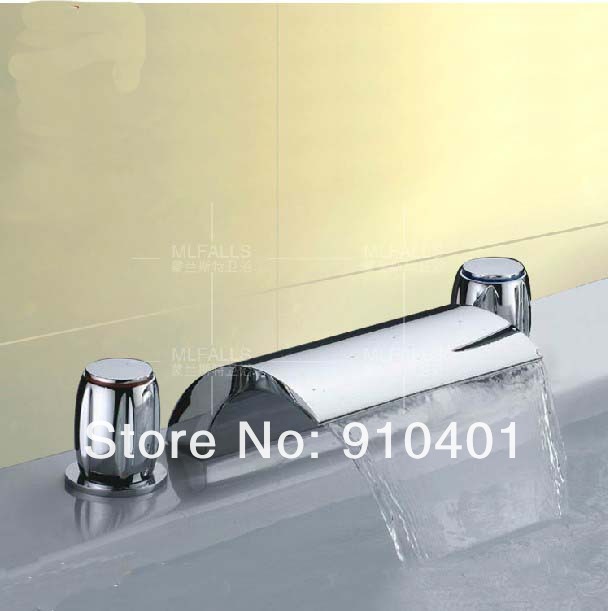 Wholesale And Retail Promotion NEW Deck Mounted Widespread Waterfall Basin Faucet Dual Handles Sink Mixer Tap