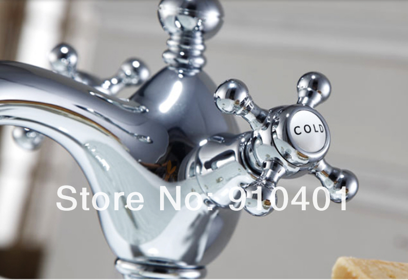 Wholesale And Retail Promotion NEW Euro Chrome Brass Bathroom Basin Faucet Dual Handles Vantiy Sink Mixer Tap