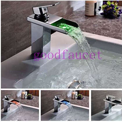 Wholesale And Retail Promotion NEW LED Color Changing Bathroom Waterfall Basin Mixer Tap Single Handle Faucet