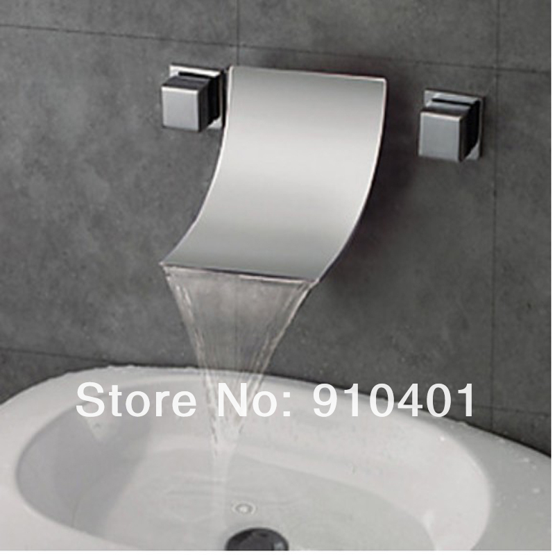 Wholesale And Retail Promotion NEW LED Wall Mount Waterfall Bathroom Basin Faucet Swivel Handle Sink Mixer Tap