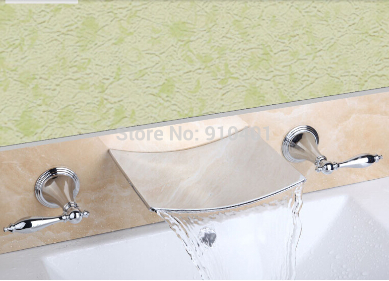 Wholesale And Retail Promotion NEW Luxury Wall Mounted Waterfall Bathroom Basin Faucet 3 PCS Tub Sink Mixer Tap