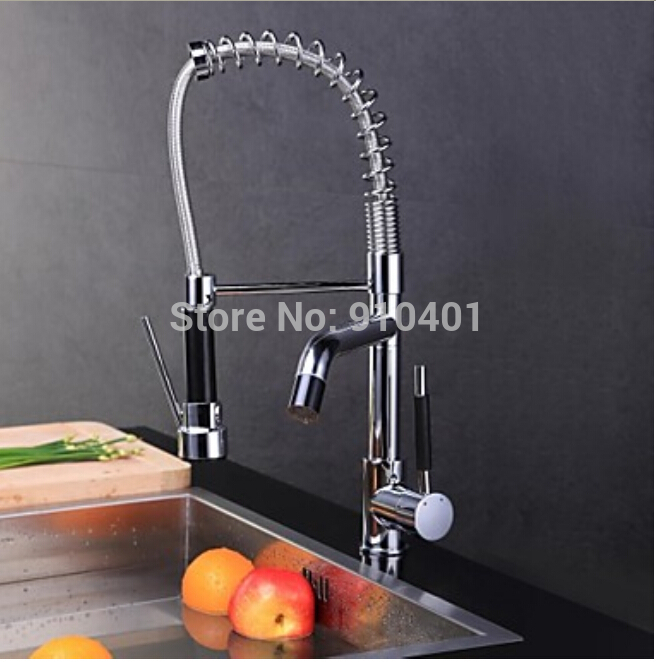 Wholesale And Retail Promotion NEW Modern Chrome Brass Kitchen Faucet Dual Spouts Swivel Sprayer Sink Mixer Tap