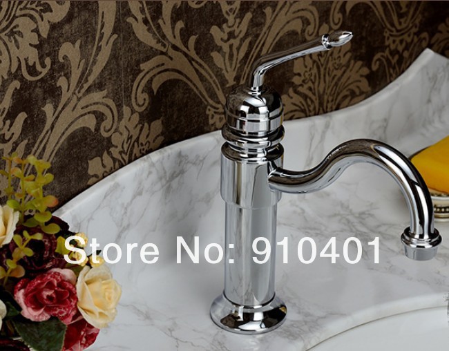 Wholesale And Retail Promotion  NEW Polished Chrome Brass Bathroom Basin Faucet Swivel Spout Single Handle Hole