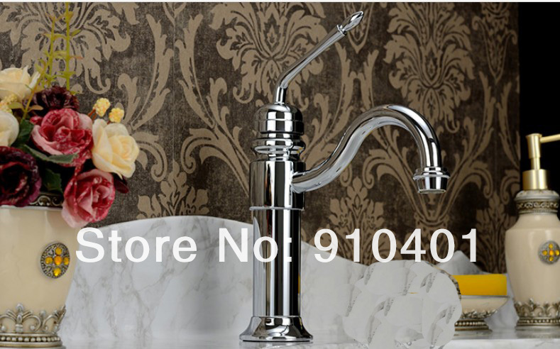 Wholesale And Retail Promotion  NEW Polished Chrome Brass Bathroom Basin Faucet Swivel Spout Single Handle Hole