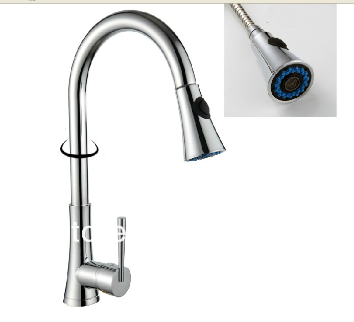 Wholesale And Retail Promotion NEW Polished Chrome Brass Deck Mounted Kitchen Faucet Pull Out Sprayer Mixer Tap