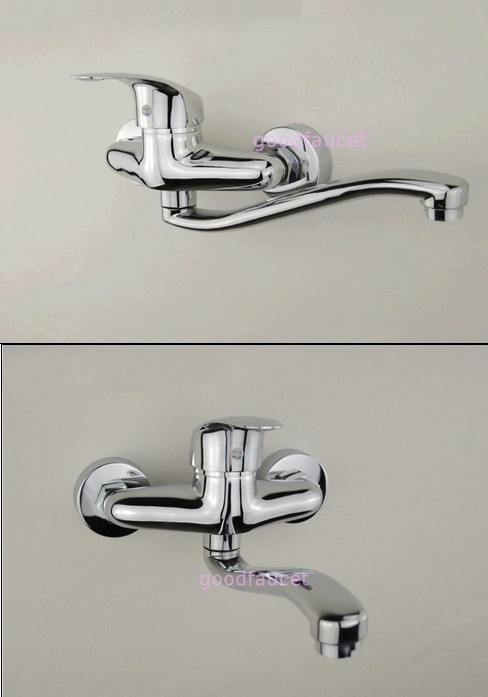 Wholesale And Retail Promotion NEW Wall Mounted Chrome Brass Kitchen Sink Faucet Swivel Spout Vessel Mixer Tap