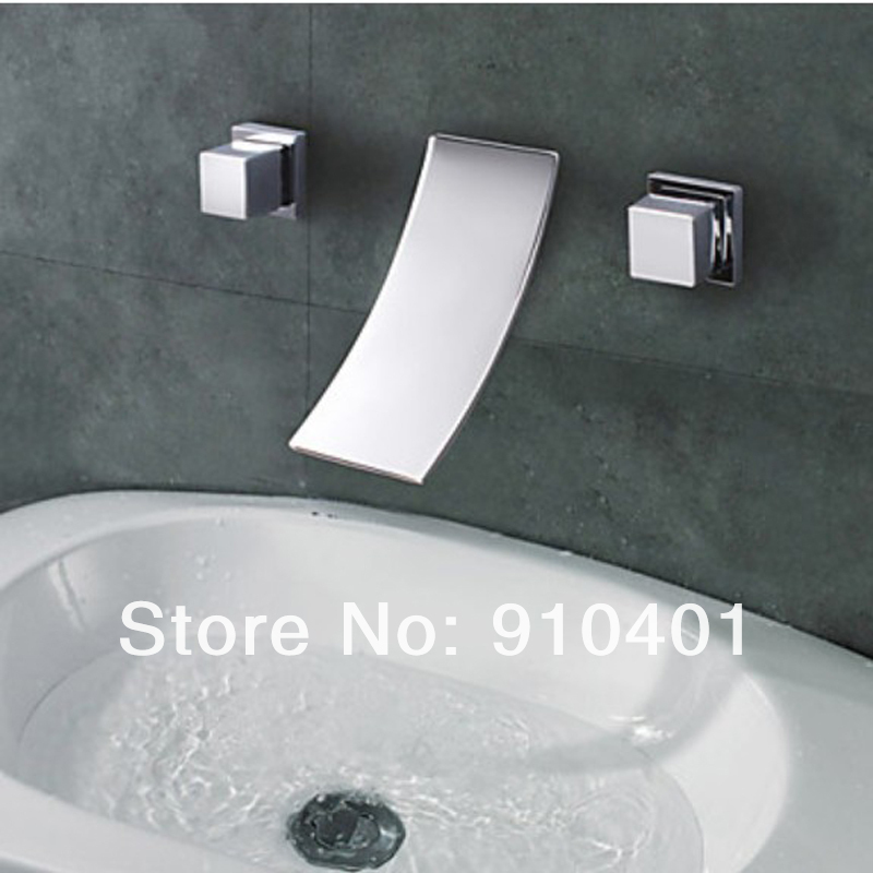 Wholesale And Retail Promotion NEW Wall Mounted Waterfall Spout Bathroom Basin Faucet Widespread Sink Mixer Tap