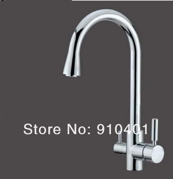 Wholesale And Retail Promotion  New Fashion Dual Handles Solid Brass Kitchen Pure Faucet Vessel Sink Mixer Tap