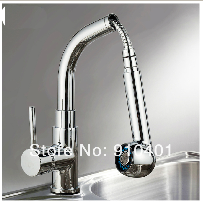 Wholesale And Retail Promotion Polished Chrome Brass Pull Out Kitchen Faucet Dual Sprayer Vessel Sink Mixer Tap