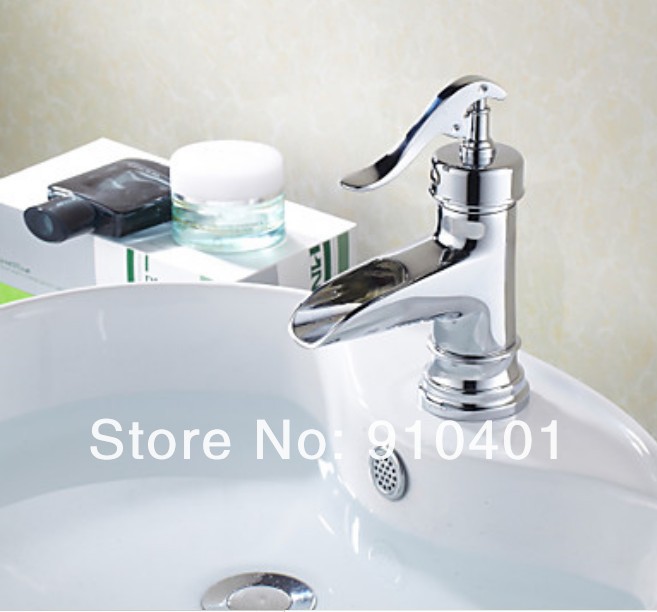 Wholesale And Retail Promotion  Polished Chrome Brass Waterfall Bathroom Basin Faucet Single Handle Sink Mixer