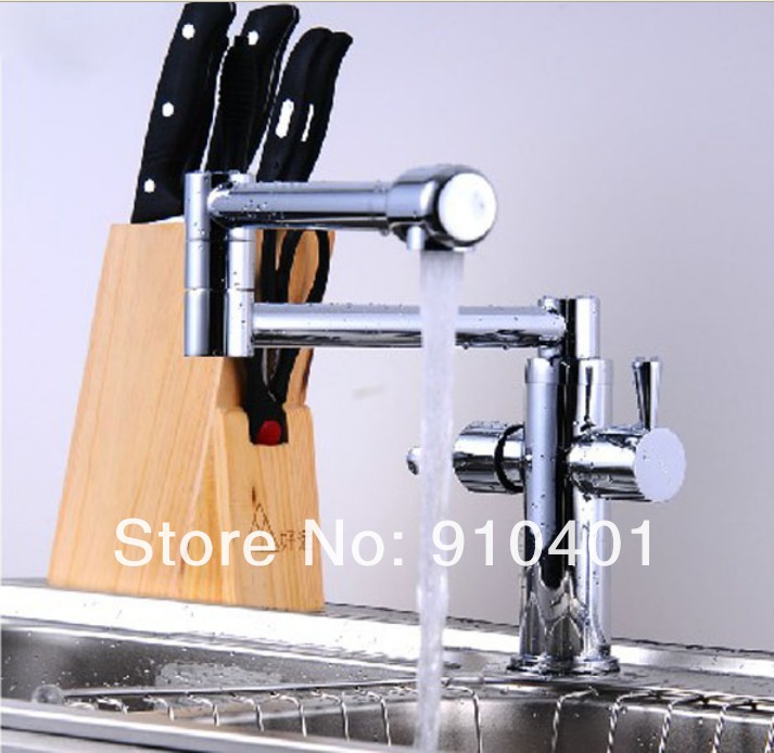 Wholesale And Retail Promotion  Polished Chrome Foldable Kitchen Centerest Sink Faucet Dual Handle Mixer Tap