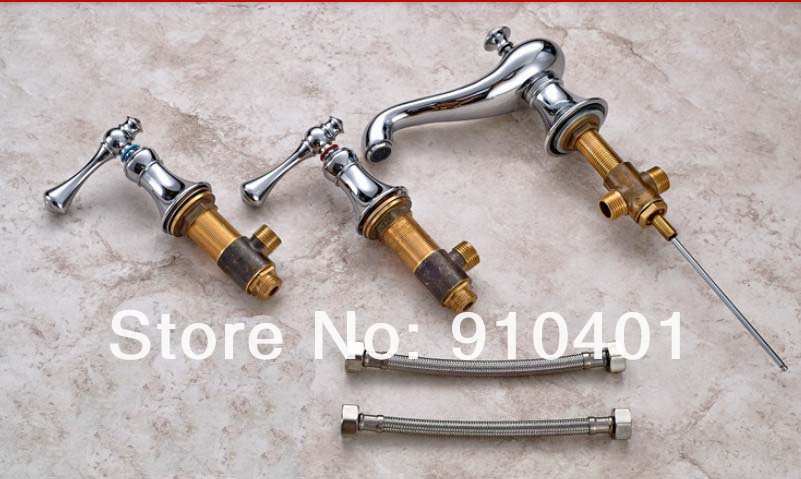 Wholesale And Retail Promotion Polished chrome brass widespread bathroom basin faucet dual handles mixer tap