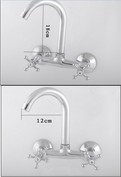 Wholesale And Retail Promotion  Wall Mounted Kitchen Sink Bar Faucet Mixer Tap Dual Cross Handles Swivel Spout