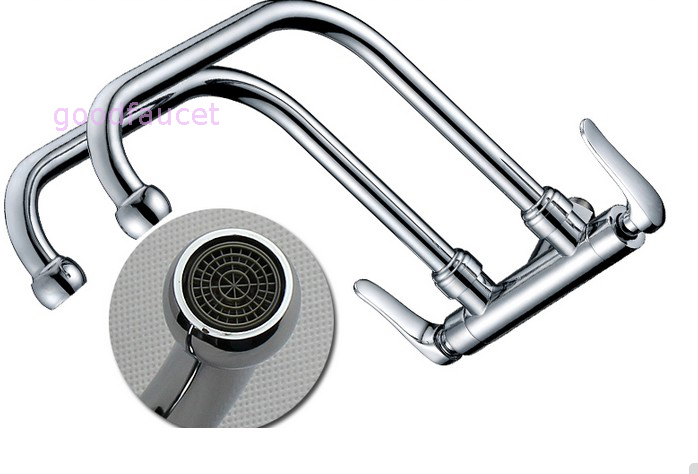 Wholesale And Retail Promotion Wall Mounted Kitchen Sink Faucet Dual Swivel Spout Single Hole For Cold Water