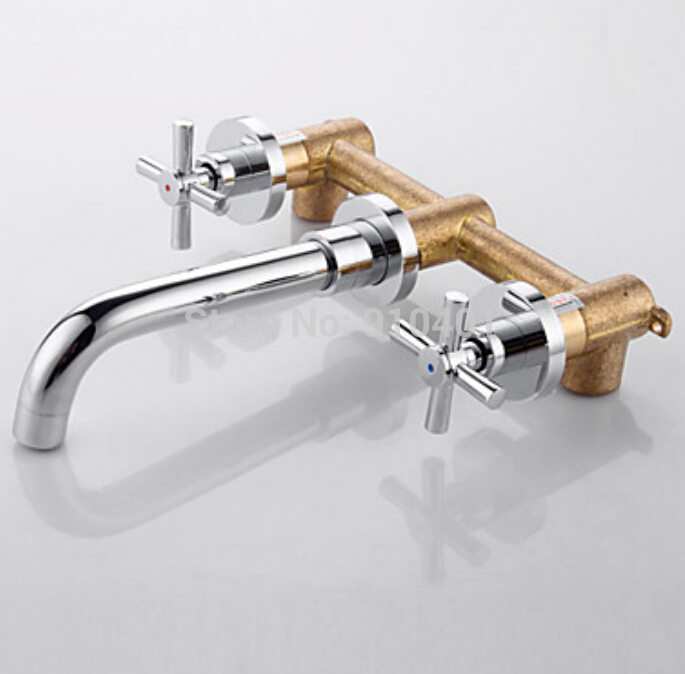 Wholesale And Retail Promotion Wall Mounted Widespread 8" Bathroom Basin Faucet Dual Cross Handles Mixer Tap