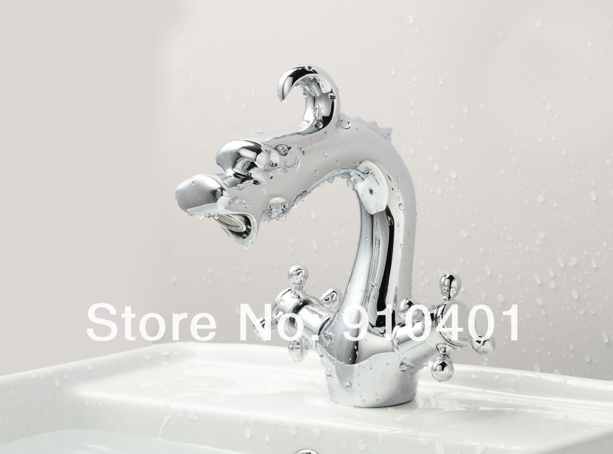 Wholesale and Retail Promotion Polished Chrome Bathroom Basin Dragon Faucet Vanity Sink Mixer Tap Dual Handles