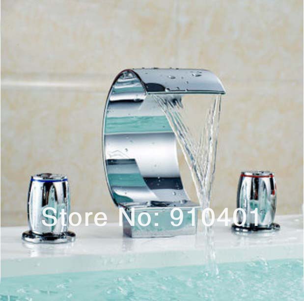 Wholesale and retail Promotion Deck Mounted Widespread Chrome Brass Bathroom Basin Faucet Waterfall Spout Mixer