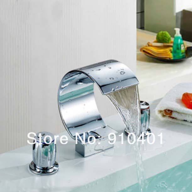 Wholesale and retail Promotion Deck Mounted Widespread Chrome Brass Bathroom Basin Faucet Waterfall Spout Mixer