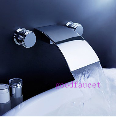 Widespread Waterfall Bathroom Brass Faucet Basin Mixer Tap Chrome Wall Mount 3PCS Hot & Cold Water Tap