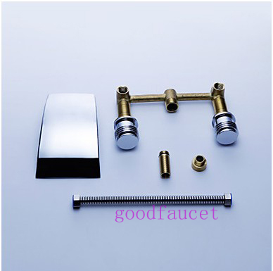 Widespread Waterfall Bathroom Brass Faucet Basin Mixer Tap Chrome Wall Mount 3PCS Hot & Cold Water Tap