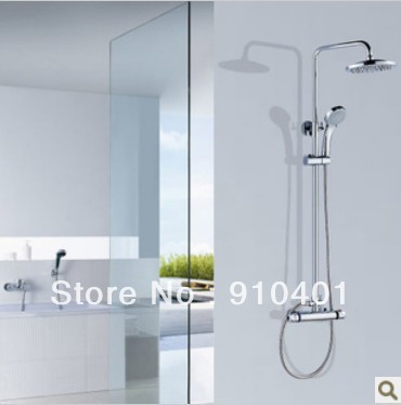 Bathroom Thermostatic Rainfall Shower Set Faucet 8 Inches Round Shower Head With Handheld Shower Chrome