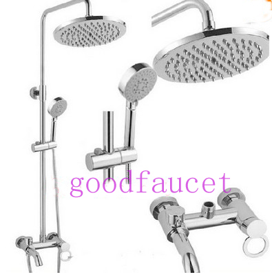 Chrome Bathroom 8" Rain Shower Faucet Set With Tub Mixer Tap Wall Mounted Shower Set