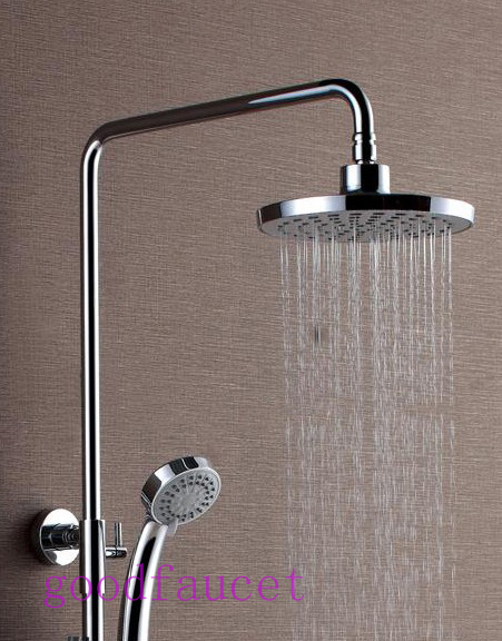 Luxury Wall Mounted 8" Rainfall Shower Set Faucet With Tub Faucet Handheld Shower Mixer Tap Chrome