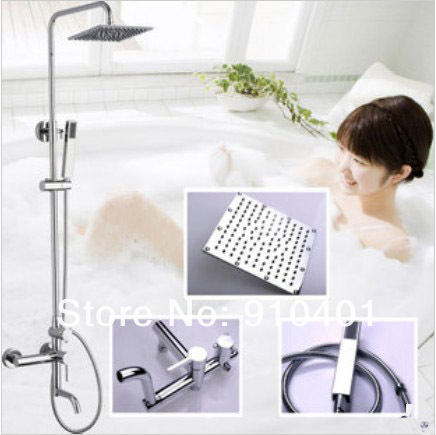Luxury Wall Mounted Rainfall Shower Faucet Set 8"Square Brass Shower Head  Bathtub Faucet With Handheld Shower Chrome Finish