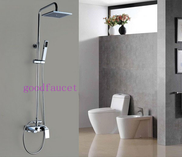 Modern Rain Shower Faucet Set 8"Square Shower Head With Bath Tub Faucet Handheld Shower Wall Mounted Chrome