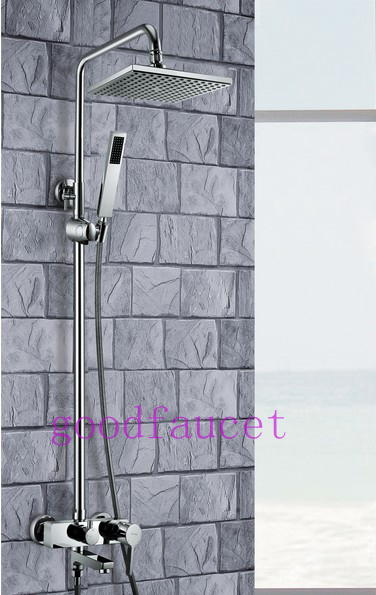 Modern Wall mount bathroom shower mixer tap brass square rain shower faucet set tub faucet w/ adjust shower bar