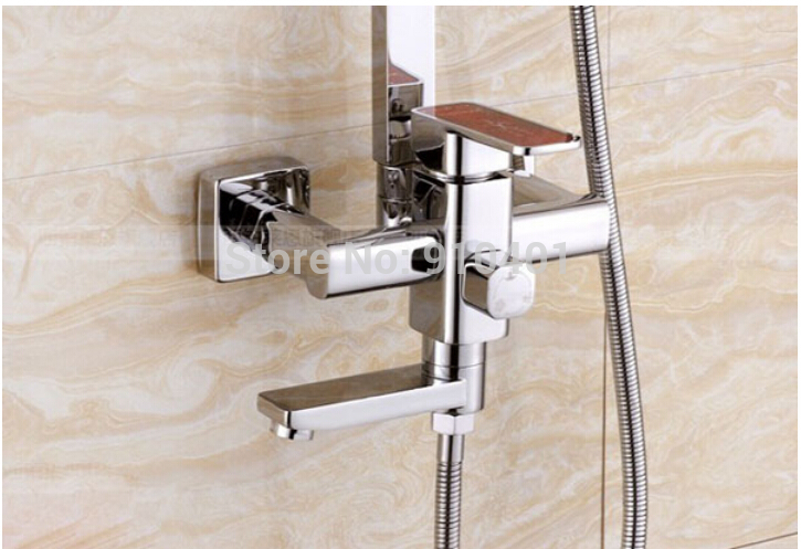NEW Modern Chrome Brass Rain Shower Faucet Bathroom Tub Mixer Tap W/ Hand Shower