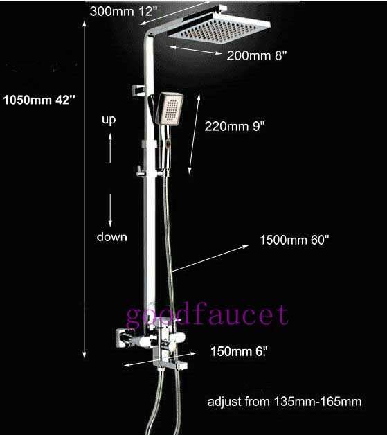 Promotion wall mounted 8"rain shower mixer tap square shower head + tub faucet + hand shower bathroom shower sets