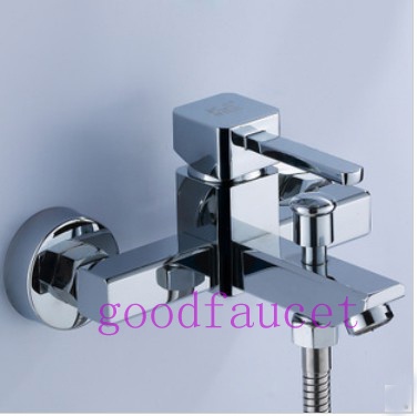 Wall Mount Bathroom Shower Set Faucet With Square Handheld Shower Adjustable Center To Center Chrome Finish