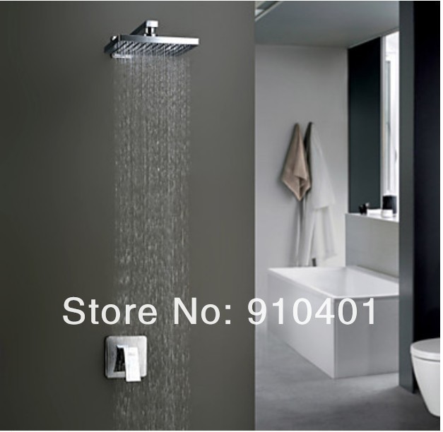 Wholeale And Retail Promotion  Wall Mounted 8" Rain Square Shower Faucet Set Shower Valve Single Handle Chrome