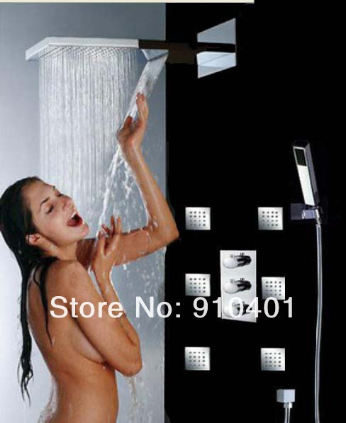 Wholesale And Retail Promotion   Luxury Thermostatic Wall Mounted Rainfall Waterfall Shower Head With Hand Shower