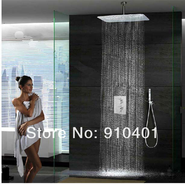 Wholesale And Retail Promotion Celling Mounted 16" Rain Shower Faucet Thermostatic Shower Set W/ Hand Shower