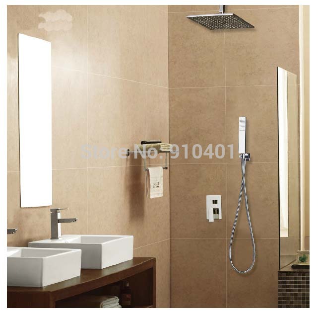 Wholesale And Retail Promotion Celling Mounted 8" Rain Shower Faucet Single Handle Valve + Hand Shower Mixer