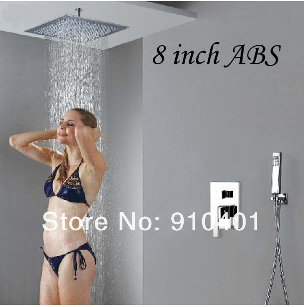 Wholesale And Retail Promotion Celling Mounted Chrome 8" Square Rain Shower Faucet Set Single Handle Shower Tap
