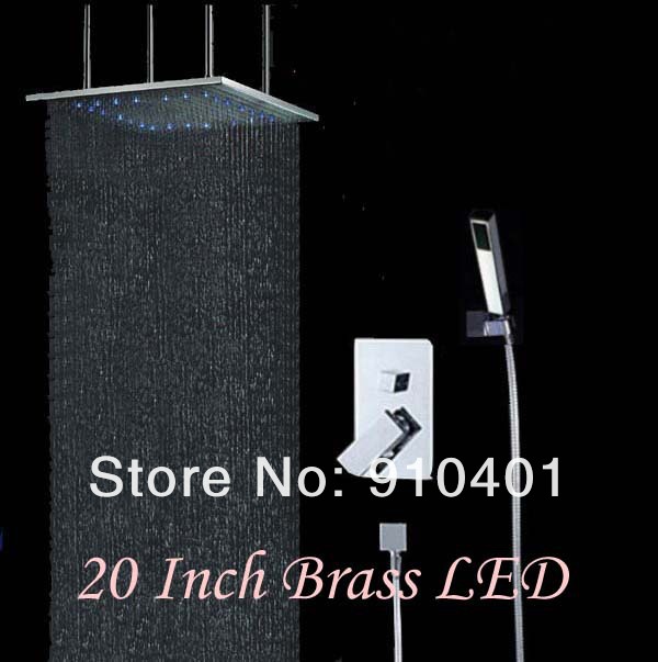 Wholesale And Retail Promotion LED Wall Mounted 20" Rain Shower Faucet Set Single Handle Hand Shower Mixer Tap